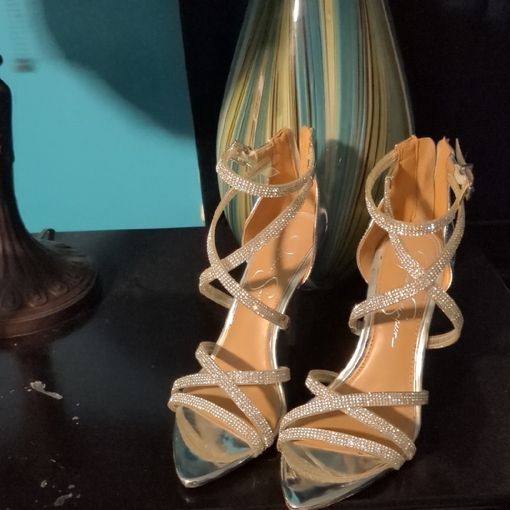 Jessica Simpson Sparkling Silver Strappy Heels